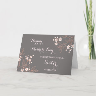 Tarjeta Flores rosas grises hermana feliz Día de la Madre
