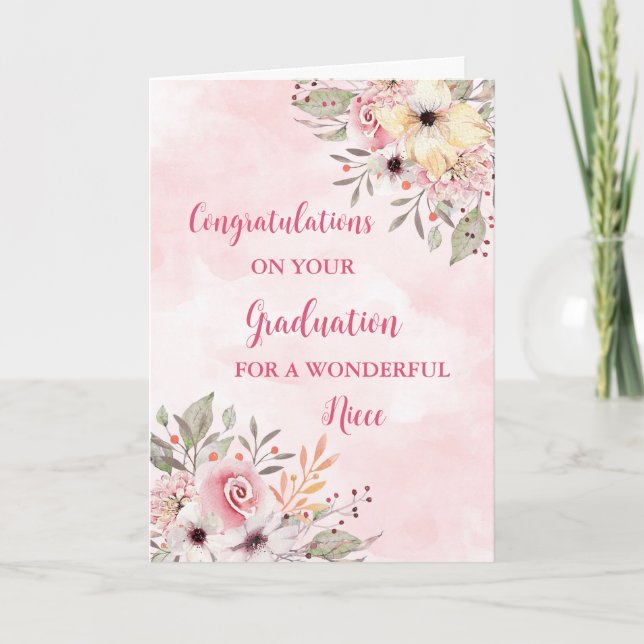 Tarjeta Flores rosas Niece Felicitaciones Graduación (Anverso)