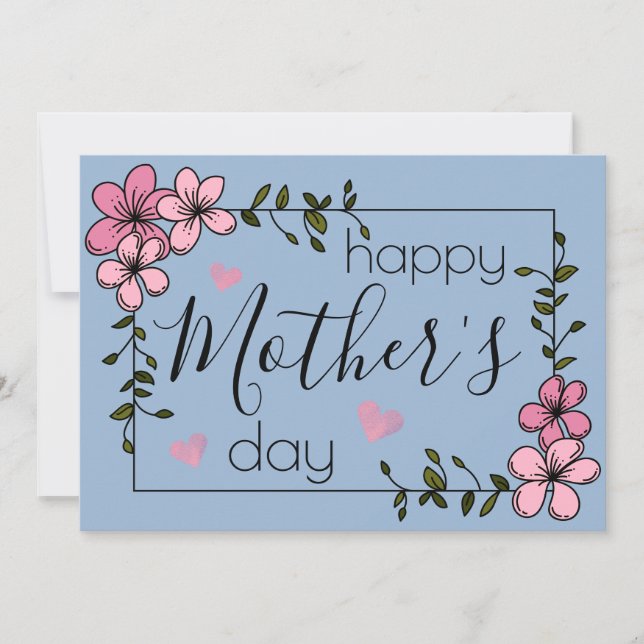 Tarjeta Flores rosas Pastel azul Día de la madre de Cerule (Anverso)