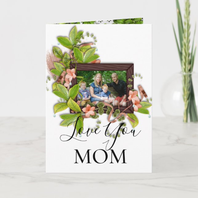 Tarjeta Flores rosas verdes marco de imagen agregar una fo (Anverso)