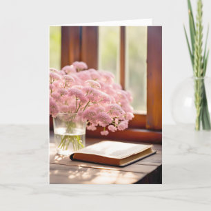 Tarjeta Flores rosas y libro antiguo