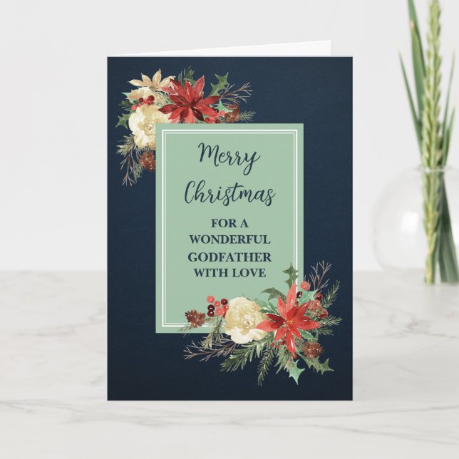 Tarjeta Flores rusas, padrino, Feliz Navidad (Anverso)