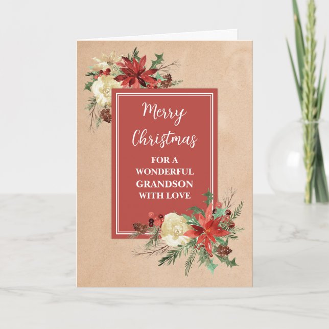 Tarjeta Flores rusticas Abuelo Feliz Navidad (Anverso)