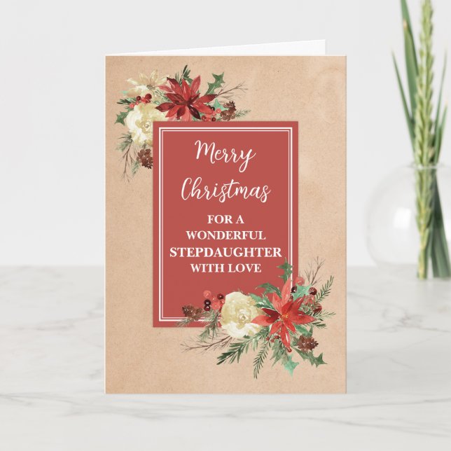 Tarjeta Flores Rústicas Hijastra Feliz Navidad (Anverso)