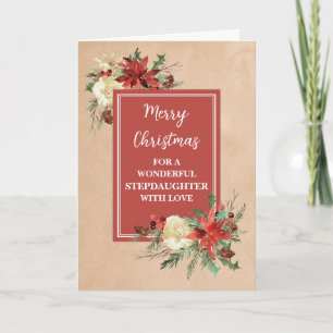 Tarjeta Flores Rústicas Hijastra Feliz Navidad