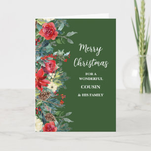 Tarjeta Flores Rústicas Primo y Feliz Navidad a la Familia