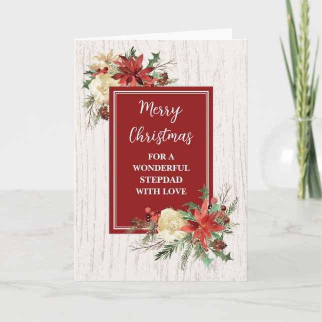Tarjeta Flores Rústicas Stepdad Feliz Navidad (Anverso)