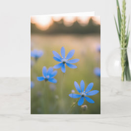 Tarjeta Flores salvajes azules en campo para la simpatía