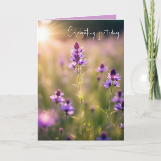 Tarjeta Flores salvajes púrpura de cumpleaños (Anverso)