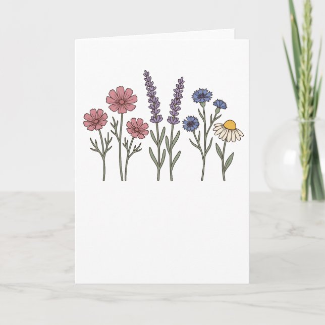 Tarjeta Flores silvestres botánicas minimalistas (Anverso)