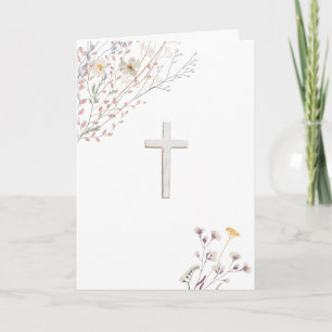 Tarjeta flores silvestres cruz blanca religiosa