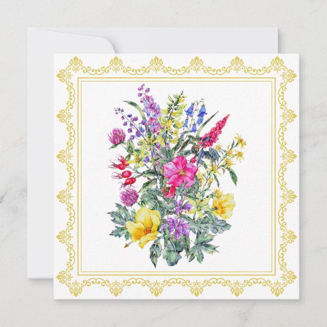 Tarjeta Flores silvestres de color de agua (Anverso)