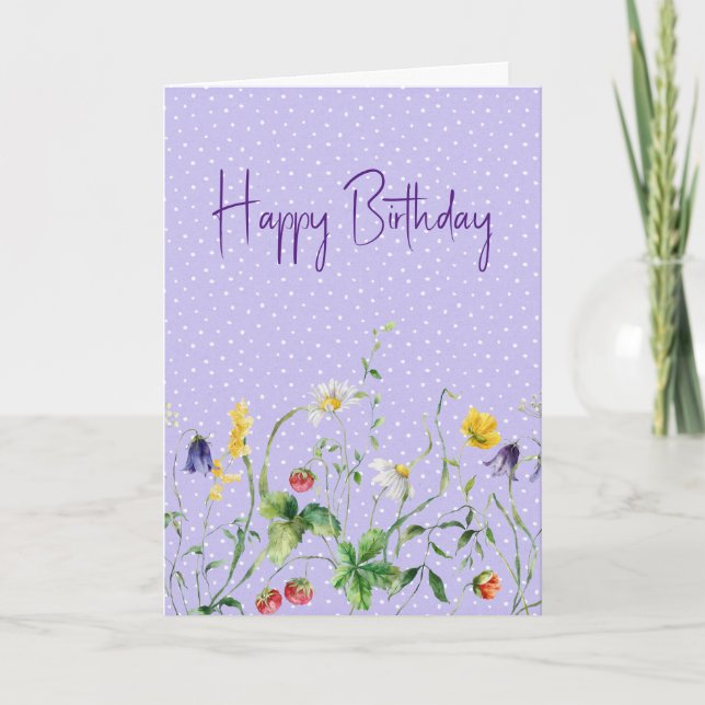 Tarjeta Flores silvestres de cumpleaños en lunares (Anverso)