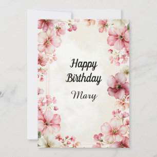Tarjeta Flores silvestres elegantes de acuarela rosa para 