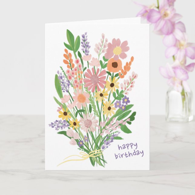 Tarjeta Flores silvestres Gouache pintado a mano Feliz cum (Orquídea)