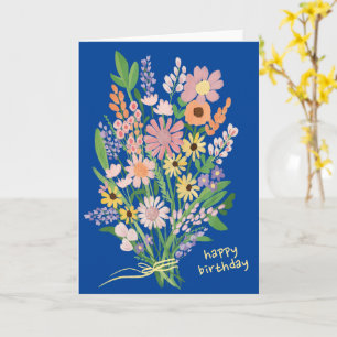 Tarjeta Flores silvestres Gouache pintado a mano Feliz cum