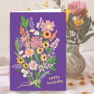 Tarjeta Flores silvestres Gouache pintado a mano Feliz cum