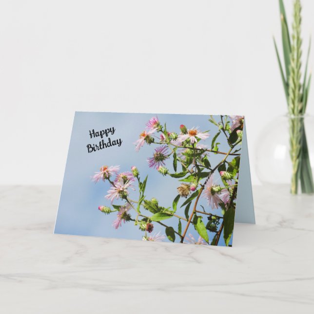 Tarjeta Flores silvestres rosadas personalizan este cumple (Anverso)