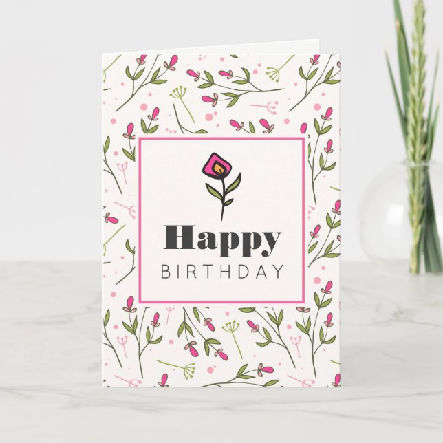 Tarjeta Flores silvestres rosas y verdes de larga tradició (Anverso)