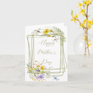 Tarjeta Flores silvestres y libélulas día de la Madre