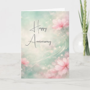 Tarjeta Flores Soñadoras de Aniversario en Verde Menta