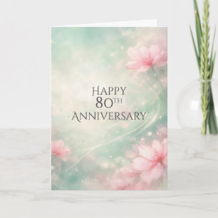 Tarjeta Flores soñadoras del 80 aniversario sobre verde me