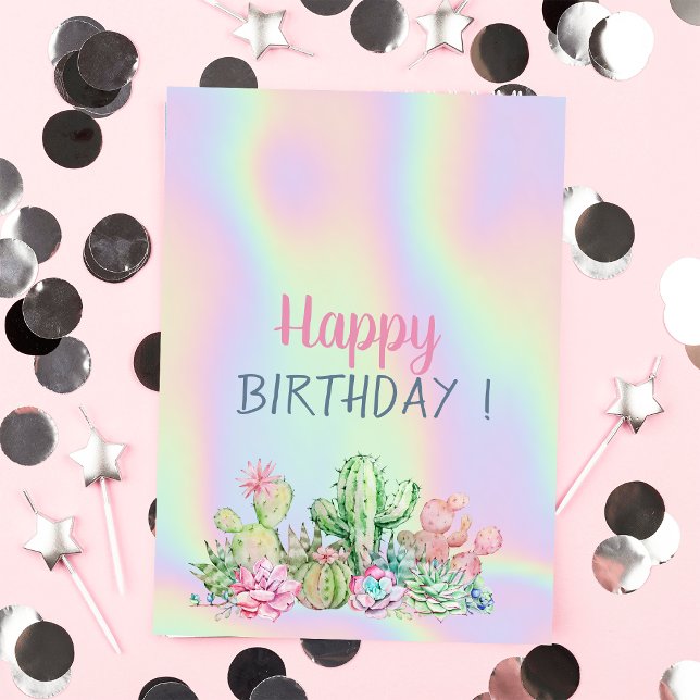 Tarjeta Flores tropicales Cactus Holographic Cumpleaños (Subido por el creador)