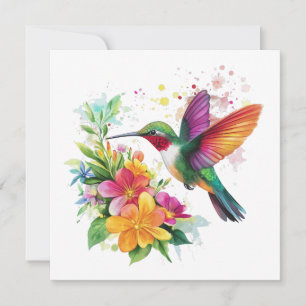 Tarjeta Flores tropicales de colibrí
