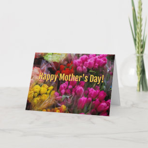 Tarjeta Flores tulipanas y Rosas celebran el día de la mad