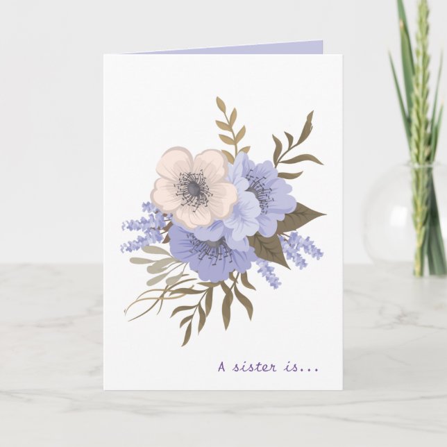 Tarjeta Flores, una hermana es una cita de Dios (Anverso)