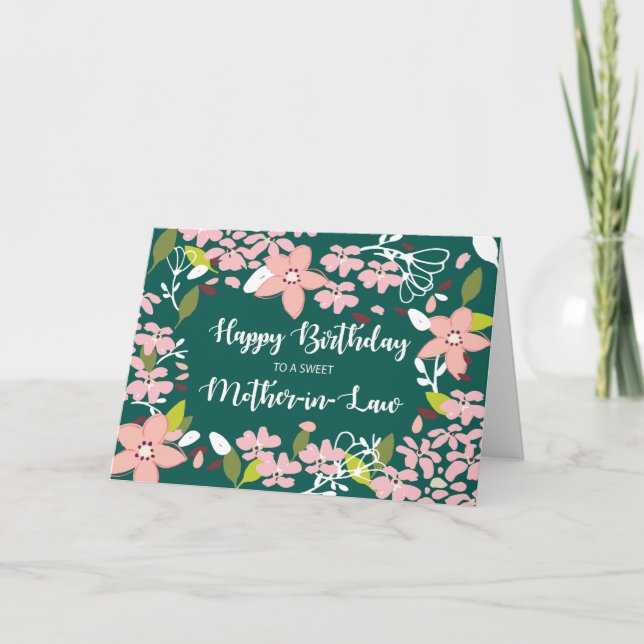 Tarjeta Flores verdes de cumpleaños de suegra (Anverso)
