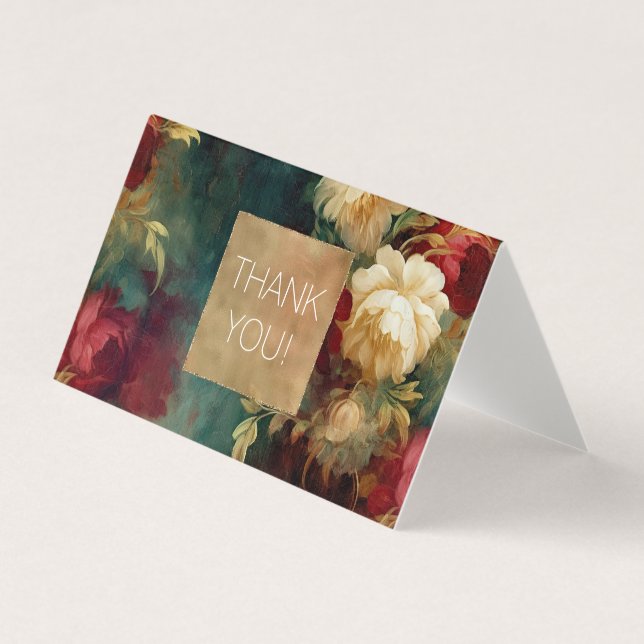 Tarjeta Flores verdes rojas blancas gracias (Anverso)