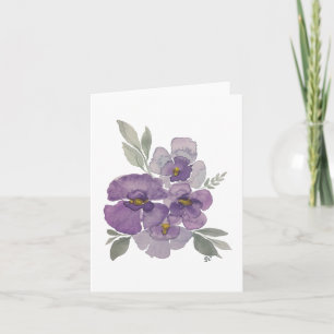 Tarjeta Flores violeta espliego morado hojas verdes en bla