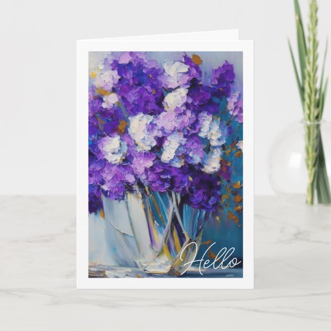 Tarjeta Flores violetas de bonito | Hola (Anverso)