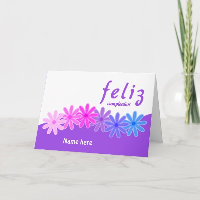 Tarjeta Flores violetas de cumpleaños Feliz personalizado (Anverso)