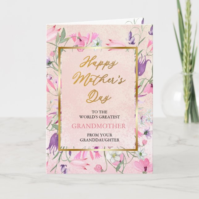 Tarjeta Flores violetas felices Día de la Madre Abuela (Anverso)