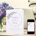 Tarjeta Flores violetas simple feliz día de la madre<br><div class="desc">Feliz Día de la Madre con simple corona de flores silvestres moradas y tipografía dulce. Diseño sencillo y sencillo, con una suave paleta de colores de color púrpura lila y verde. Tienes la opción de editar el saludo en la parte delantera y el interior está en blanco para que lo...</div>