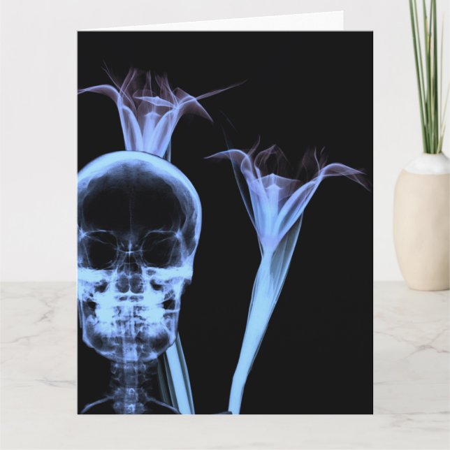 Tarjeta Flores y calavera de rayos X - Azul (Anverso)