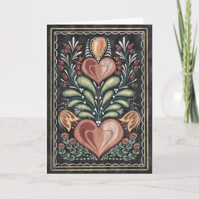 Tarjeta Flores y corazones de arte folclórico (Anverso)