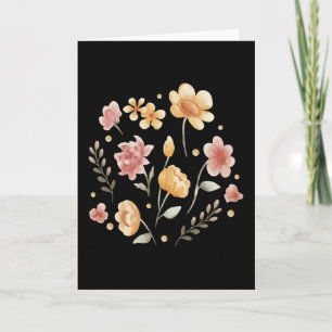 Tarjeta Flores y hojas florecidas en acuarela