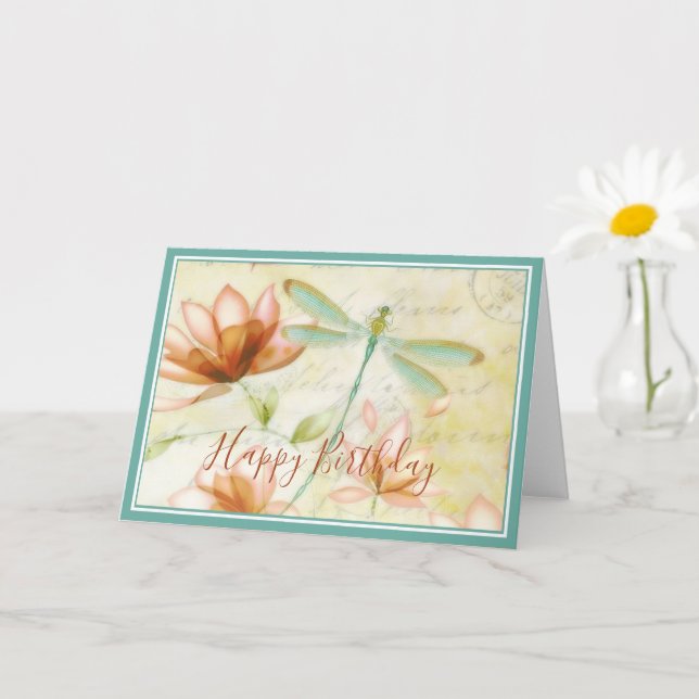 Tarjeta Flores y libélula (Planta pequeña)