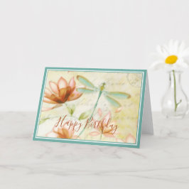 Tarjeta Flores y libélula