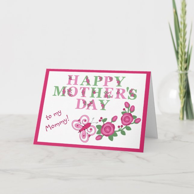Tarjeta Flores y mariposa para el Día de la Madre mami (Anverso)