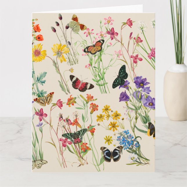 Tarjeta Flores y mariposas acuáticas Jardín floral (Anverso)
