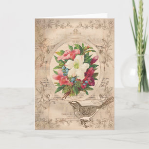 Tarjeta Flores y pájaro de bonito