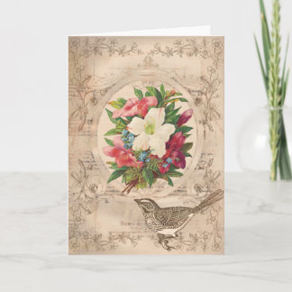 Tarjeta Flores y pájaro de bonito