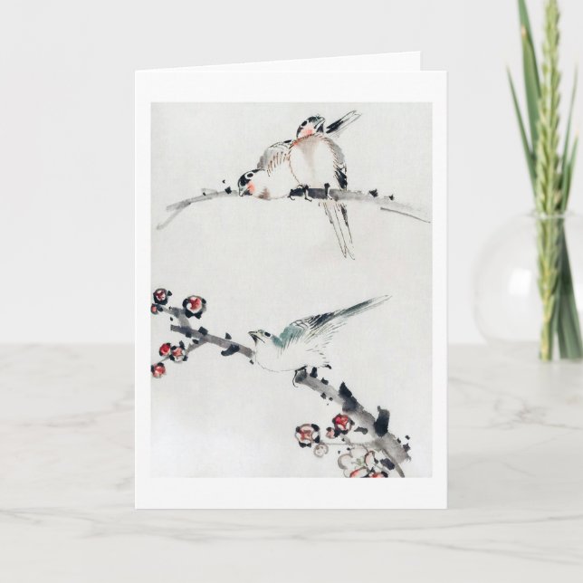 Tarjeta Flores y pájaros de ciruela, Hokusai, Ukiyo-e (Anverso)
