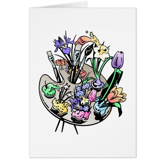Tarjeta Flores y paleta del artista
