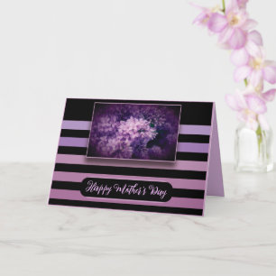 Tarjeta Flores y rayas púrpuras de lino