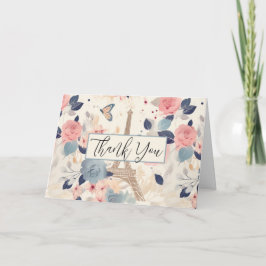 Tarjeta Flores y Torre Eiffel Patrón de París Gracias